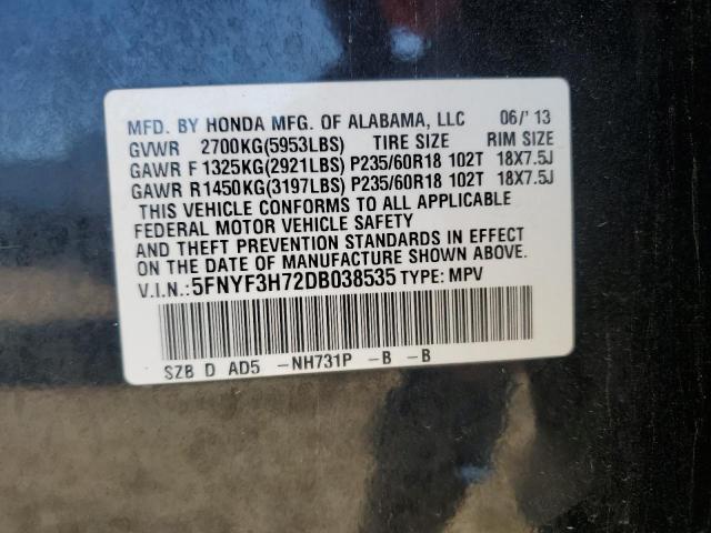 2013 HONDA PILOT EXLN - 5FNYF3H72DB038535