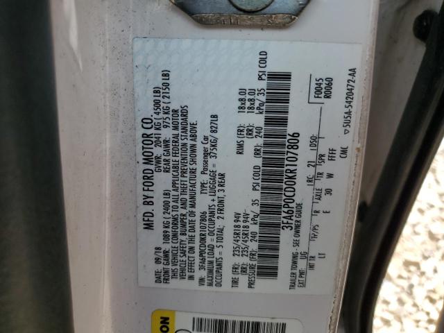 2019 FORD FUSION SEL 3FA6P0CD0KR107806