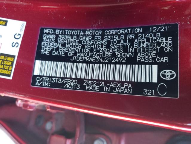 2022 TOYOTA COROLLA LE JTDEPMAE3NJ212492