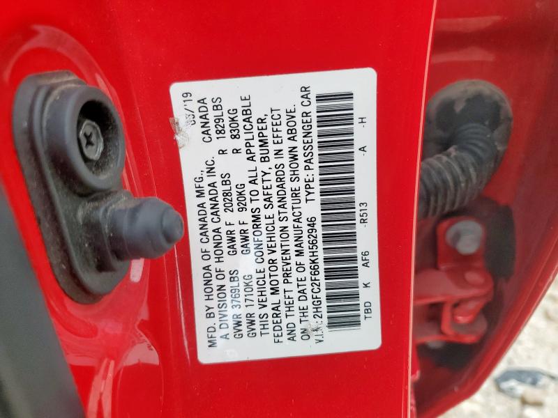 2019 HONDA CIVIC LX 2HGFC2F66KH562946