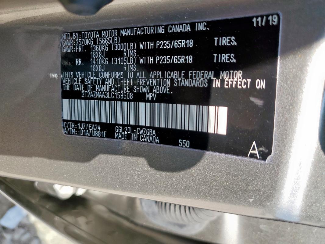 2020 LEXUS RX 350 BAS 2T2AZMAA3LC158508