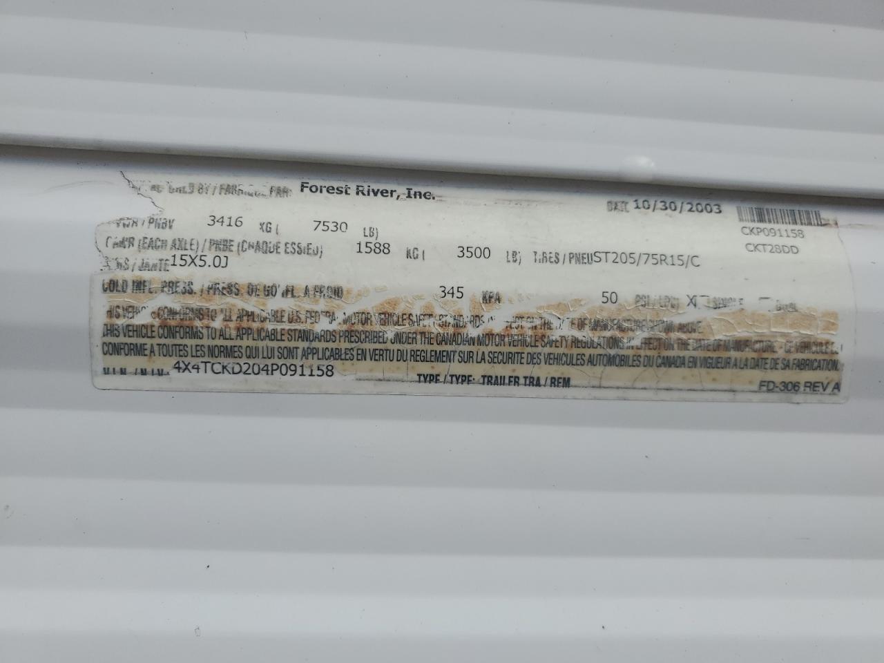 Lot #3226863230 2004 WILDWOOD CHEROKEE