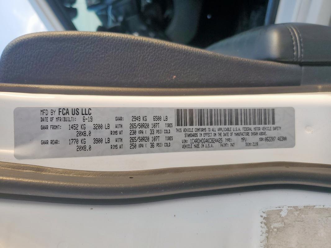 2019 DODGE DURANGO GT 1C4RDHDG4KC824425