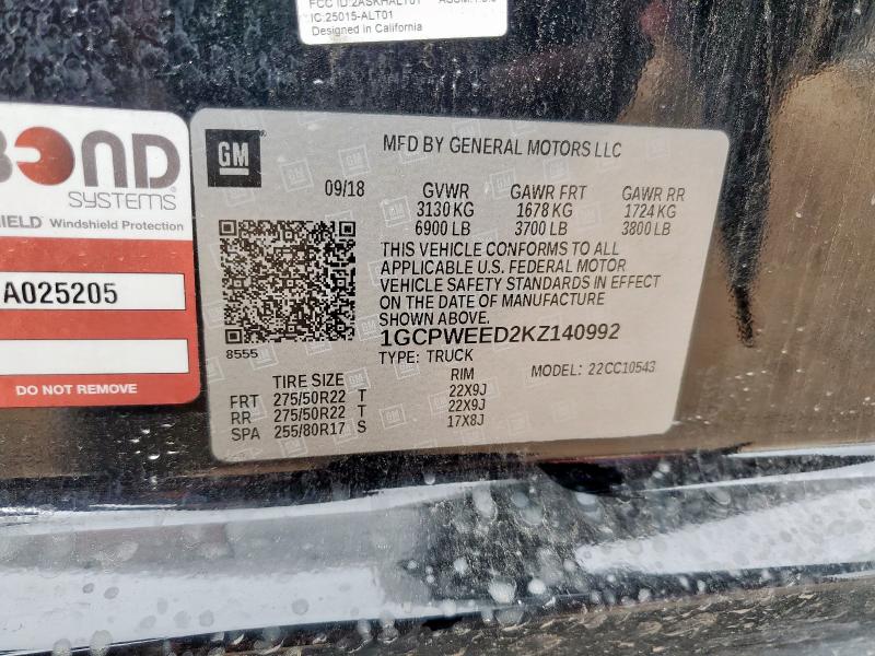2019 CHEVROLET SILVERADO - 1GCPWEED2KZ140992