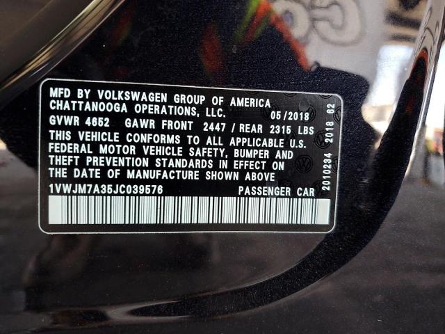 2018 VOLKSWAGEN PASSAT GT 1VWJM7A35JC039576