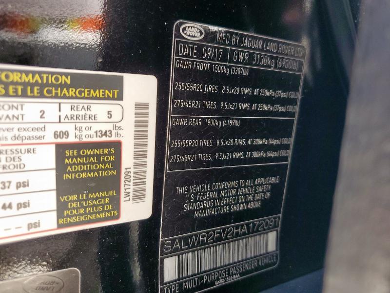 2017 LAND ROVER RANGE ROVE SALWR2FV2HA172091