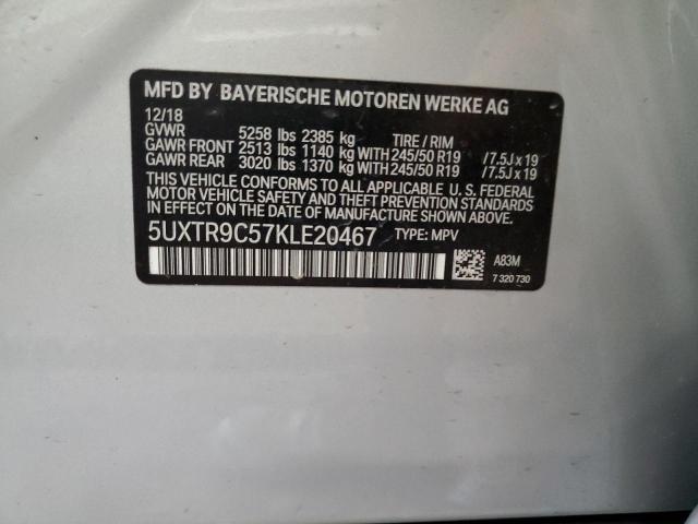 2019 BMW X3 XDRIVE3 5UXTR9C57KLE20467
