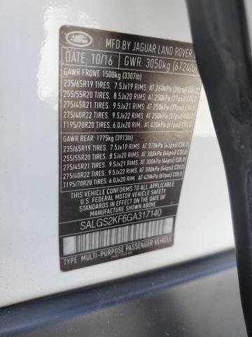 2016 LAND ROVER RANGE ROVE SALGS2KF6GA317140