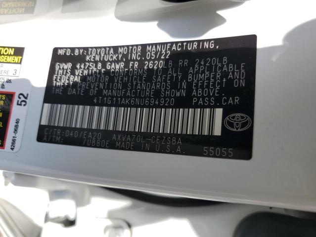 2022 TOYOTA CAMRY SE 4T1G11AK6NU694920