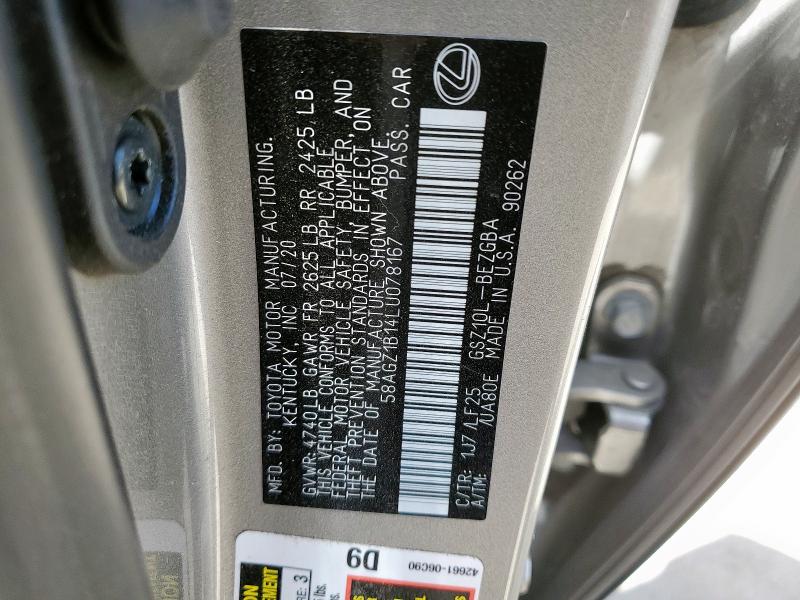 2020 LEXUS ES 350 F S 58AGZ1B14LU078167