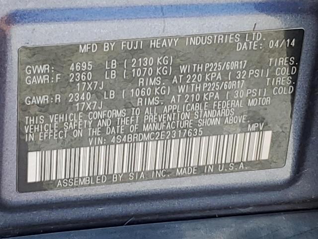 2014 SUBARU OUTBACK 3. - 4S4BRDMC2E2317635