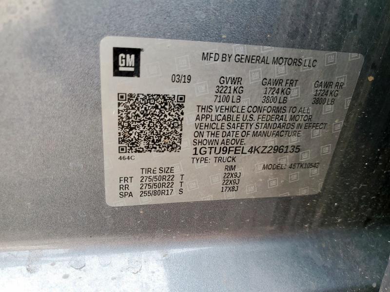 2019 GMC SIERRA K15 1GTU9FEL4KZ296135