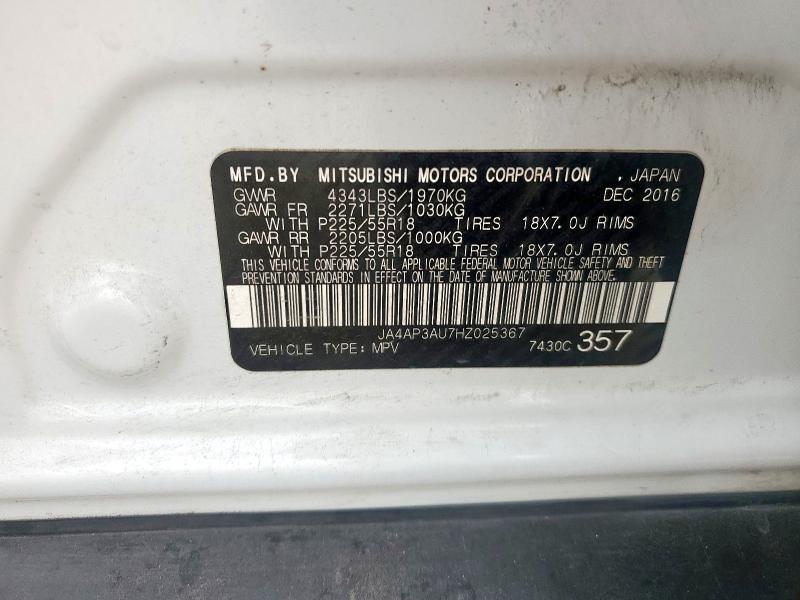 2017 MITSUBISHI OUTLANDER JA4AP3AU7HZ025367