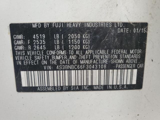 2015 SUBARU LEGACY 2.5 4S3BNBC66F3043108
