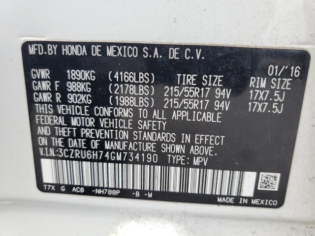 2016 HONDA HR-V EXL 3CZRU6H74GM734190