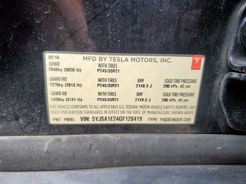 2016 TESLA MODEL S 5YJSA1E24GF128419