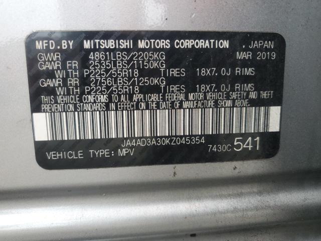 2019 MITSUBISHI OUTLANDER JA4AD3A30KZ045354