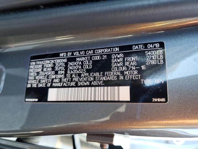 2019 VOLVO XC60 T6 YV4A22RK2K1380046