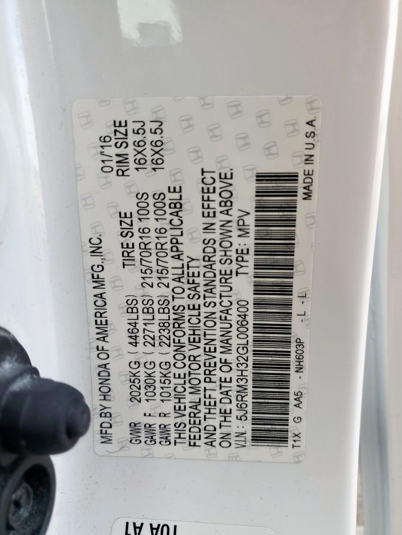 2016 HONDA CR-V LX 5J6RM3H32GL006400
