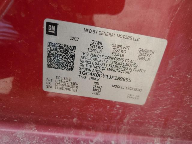 2018 CHEVROLET SILVERADO 1GC4K0CY1JF189995
