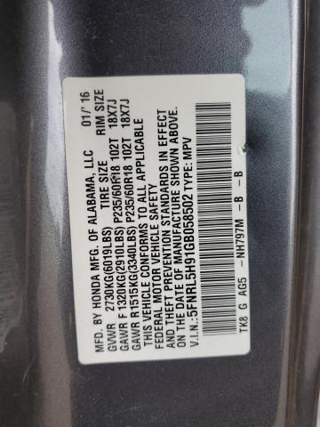 2016 HONDA ODYSSEY TO 5FNRL5H91GB058502