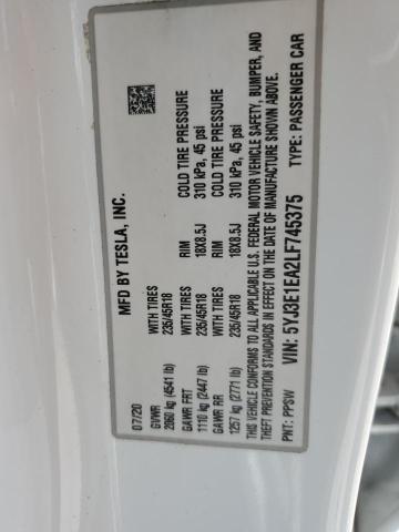 2020 TESLA MODEL 3 5YJ3E1EA2LF745375