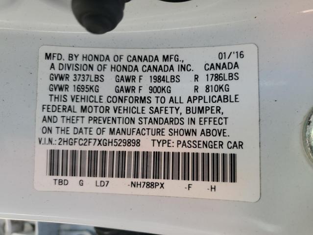 2016 HONDA CIVIC EX - 2HGFC2F7XGH529898