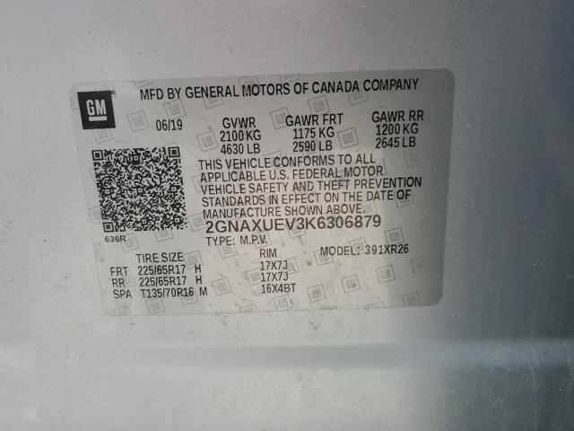 2019 CHEVROLET EQUINOX LT 2GNAXUEV3K6306879