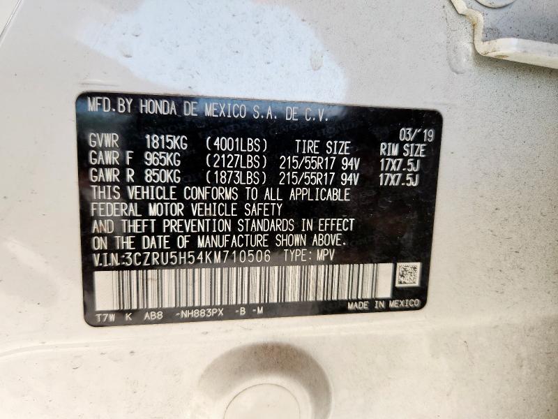 2019 HONDA HR-V EX 3CZRU5H54KM710506