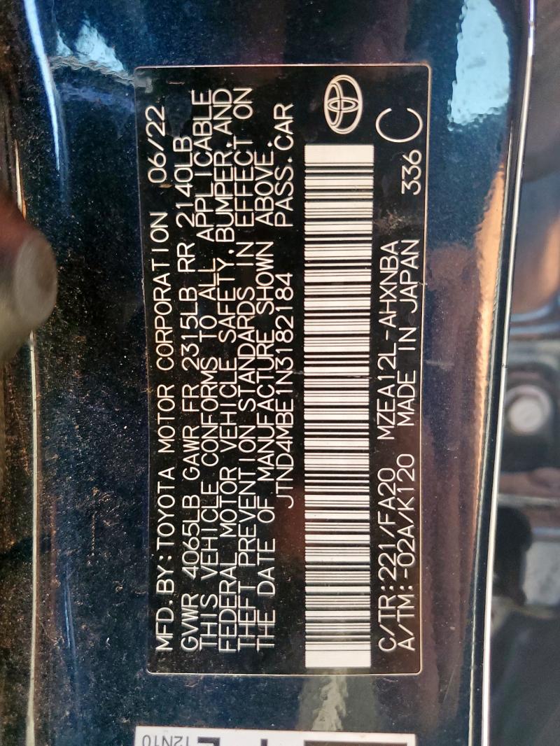 2022 TOYOTA COROLLA SE - JTND4MBE1N3182184