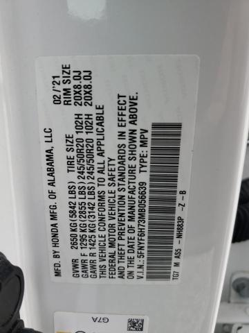 2021 HONDA PILOT BLAC 5FNYF6H73MB056639