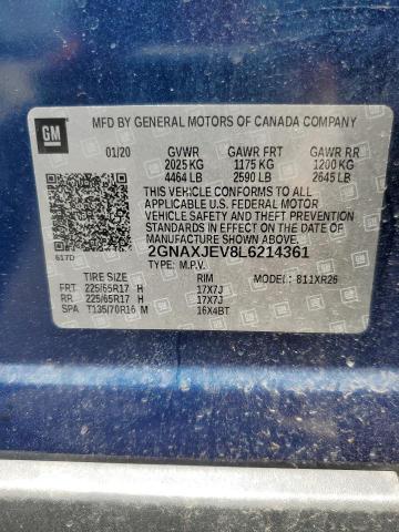 2020 CHEVROLET EQUINOX LT 2GNAXJEV8L6214361
