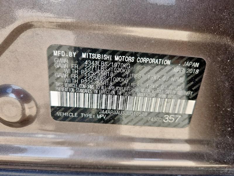 2018 MITSUBISHI OUTLANDER JA4AP3AU3JU010528