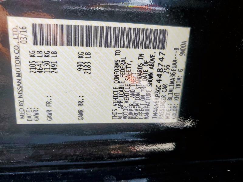 2016 NISSAN MAXIMA 3.5 1N4AA6AP3GC448747