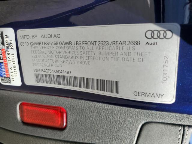 2019 AUDI S5 PREMIUM WAUB4CF54KA041467
