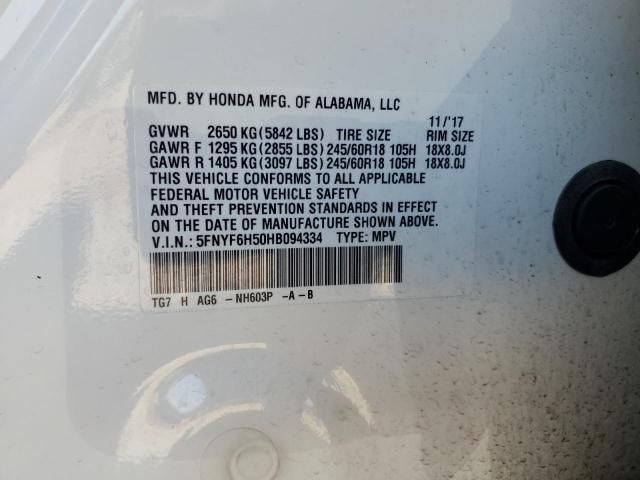 2017 HONDA PILOT EXL 5FNYF6H50HB094334