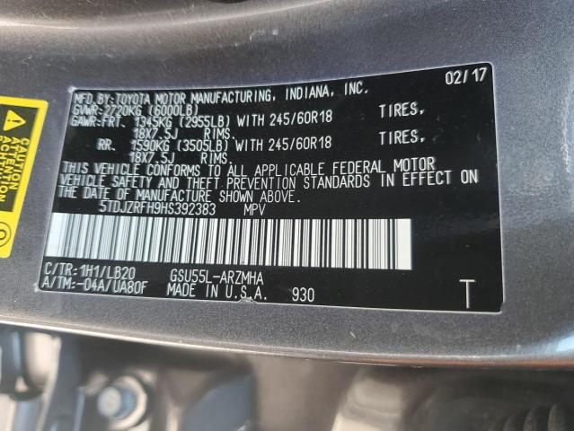 2017 TOYOTA HIGHLANDER 5TDJZRFH9HS392383