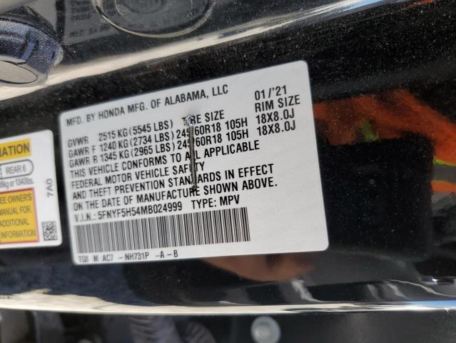 2021 HONDA PILOT EXL - 5FNYF5H54MB024999