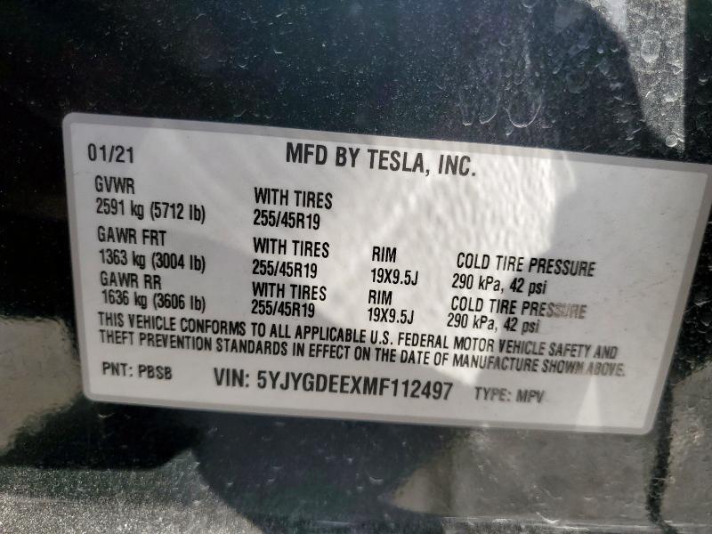 2021 TESLA MODEL Y 5YJYGDEEXMF112497