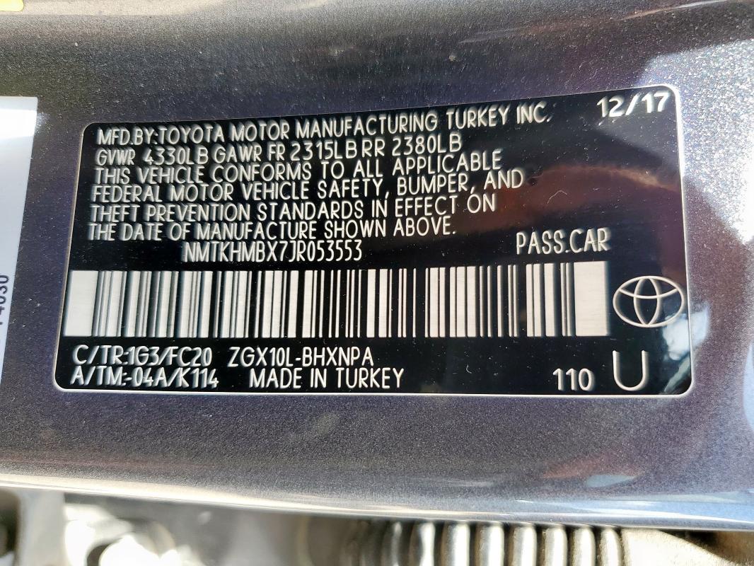 2018 TOYOTA C-HR XLE NMTKHMBX7JR053553