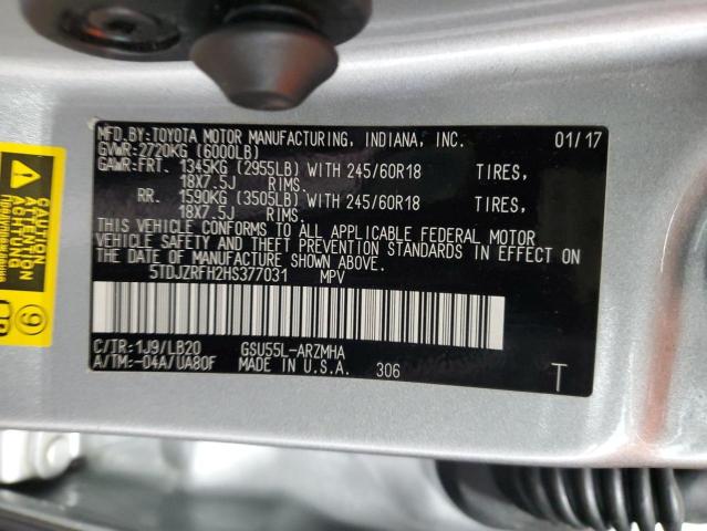 2017 TOYOTA HIGHLANDER 5TDJZRFH2HS377031