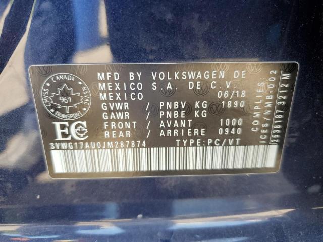 2018 VOLKSWAGEN GOLF S 3VWG17AU0JM287874