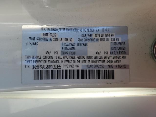 2019 MAZDA 3 SELECT 3MZBPAAL2KM109365