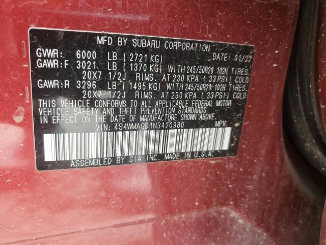 2022 SUBARU ASCENT ONY 4S4WMAGD1N3420980