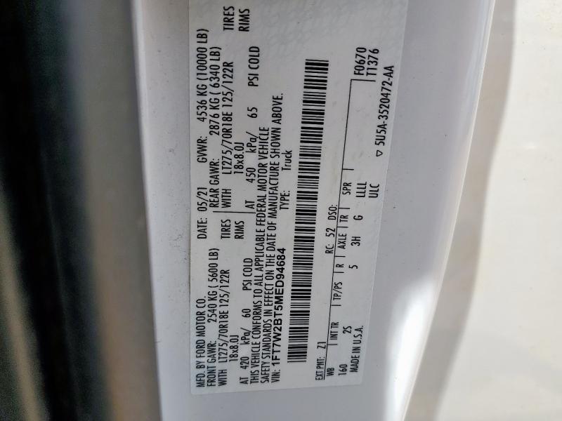 2021 FORD F250 SUPER 1FT7W2BT5MED94684