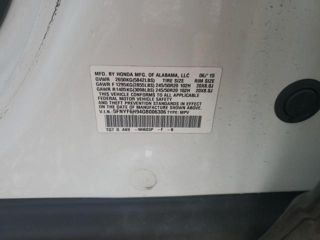 2016 HONDA PILOT TOUR 5FNYF6H94GB006306