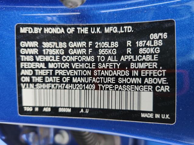2017 HONDA CIVIC EXL SHHFK7H74HU201409
