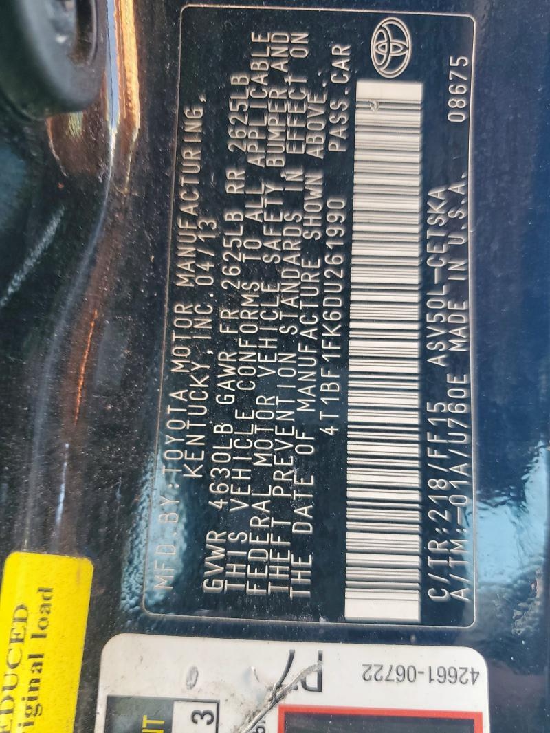 2013 TOYOTA CAMRY L - 4T1BF1FK6DU261990