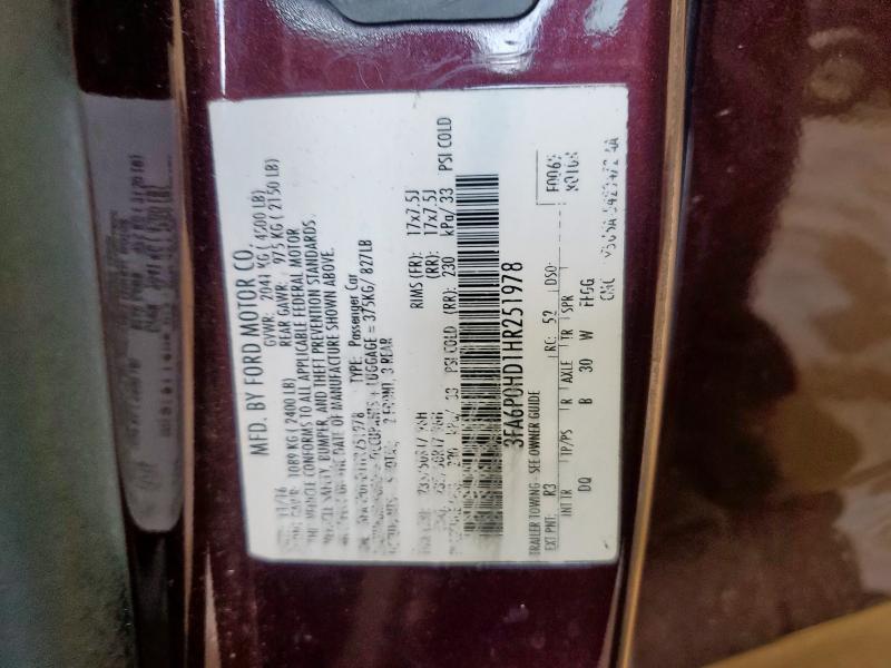 2017 FORD FUSION SE 3FA6P0HD1HR251978