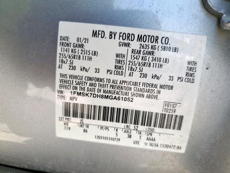 2021 FORD EXPLORER X 1FMSK7DH8MGA61052